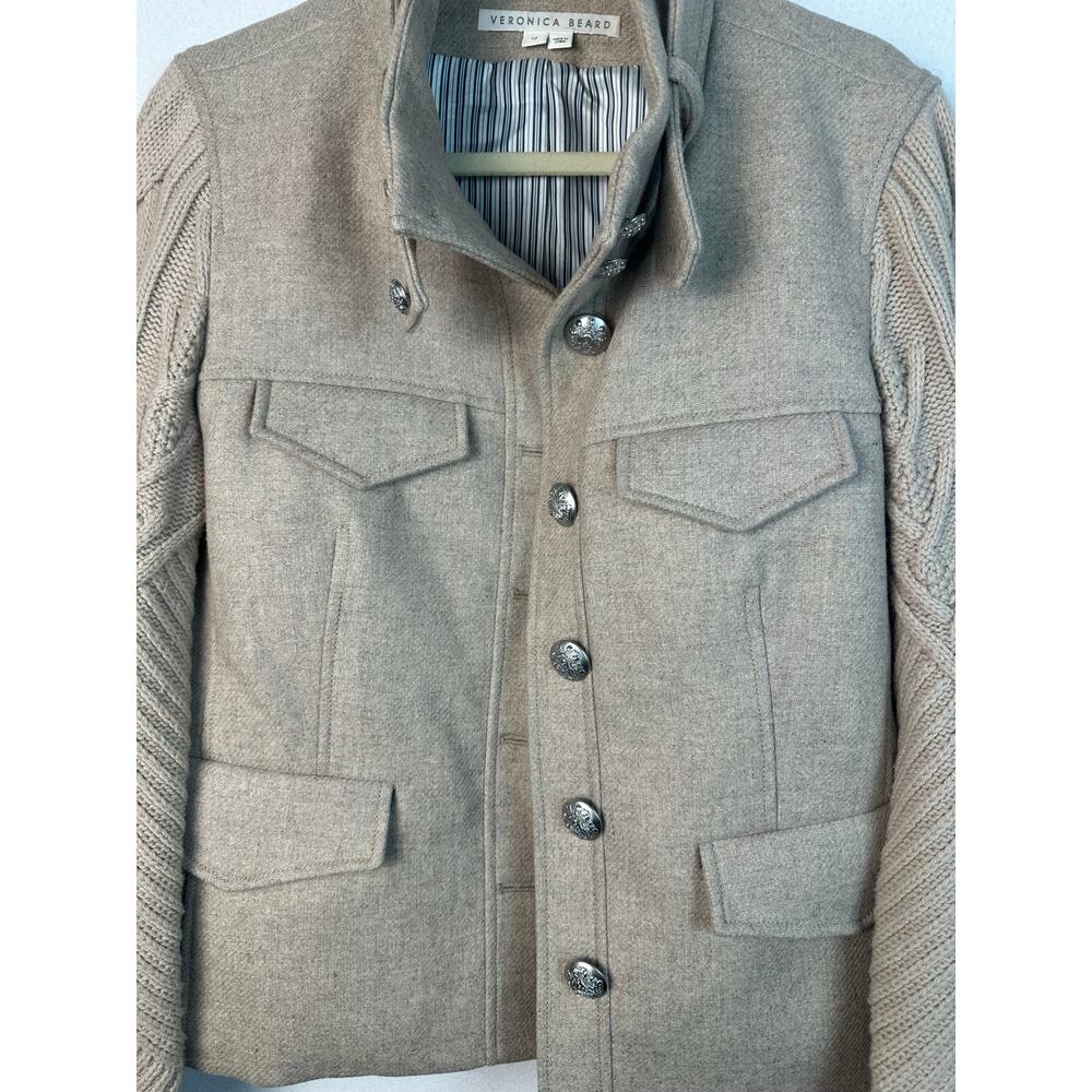 Veronica Beard Beige Arshia mixed media cable-knit field jacket blend Size 12 - Picture 3 of 9